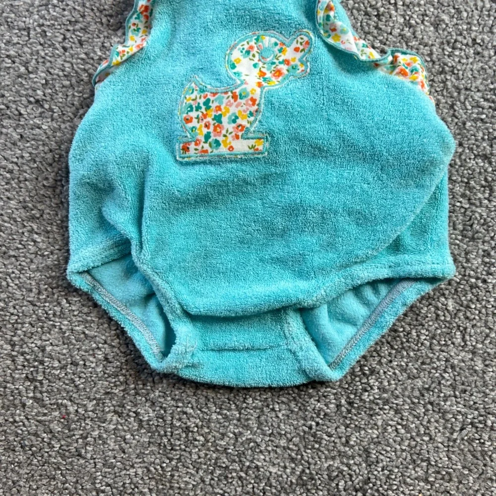 vintage romper bubble infant small 0-3m Teal Terry Cloth Duck Applique 80s‎ USA
